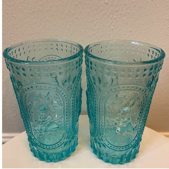Easter Bunny Embossed Hobnail Victorian Heavy Drinking Glasses Set 4 Blue New - Picture 15 of 16